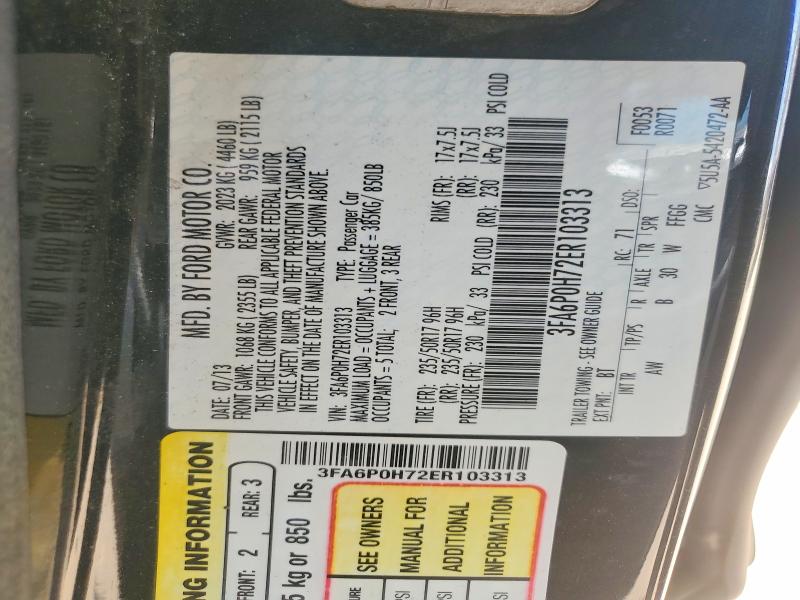 58607516 :رقم المزاد ، 3FA6P0H72ER103313 vin ، 2014 Ford Fusion مزاد بيع