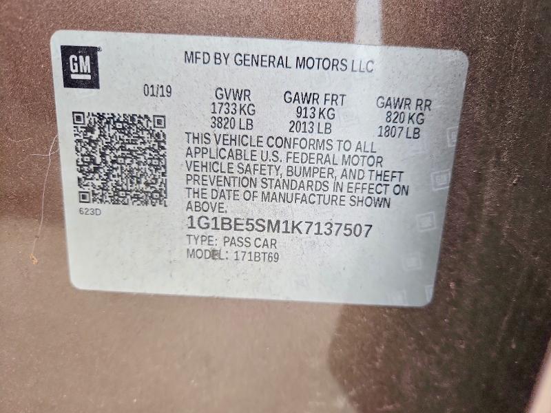 Продаж на аукціоні авто 2019 Chevrolet Cruze, vin: 1G1BE5SM1K7137507, номер лоту: 58197946