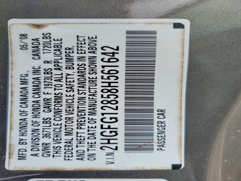 56531966 :رقم المزاد ، 2HGFG12858H561642 vin ، 2008 Honda Civic مزاد بيع