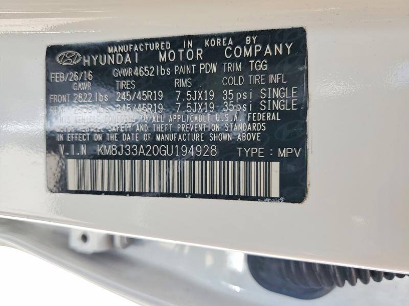 56540916 :رقم المزاد ، KM8J33A20GU194928 vin ، 2016 Hyundai Tucson مزاد بيع