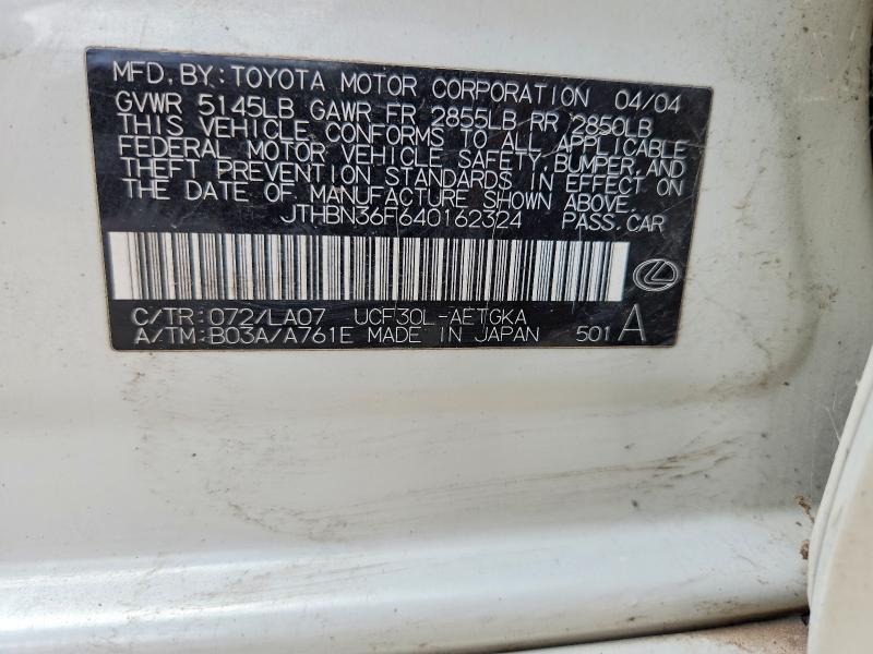 Aukcja sprzedaży 2004 Lexus Ls, vin: JTHBN36F640162324, numer aukcji: 55874956