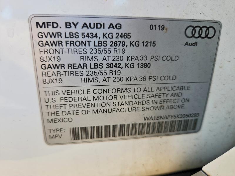 Aukcja sprzedaży 2019 Audi Q5, vin: WA1BNAFY5K2050293, numer aukcji: 58707346