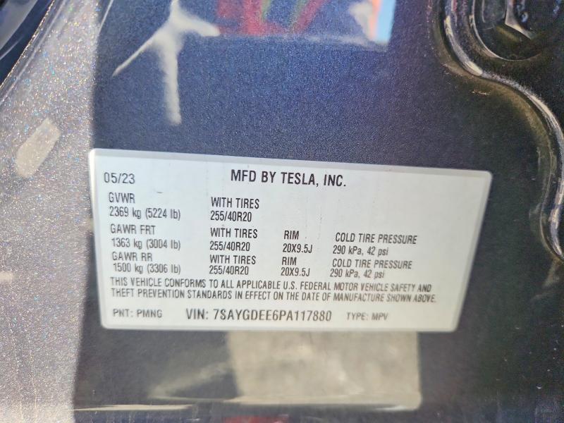 2023 Tesla Model Y მანქანა იყიდება აუქციონზე, vin: 7SAYGDEE6PA117880, აუქციონის ნომერი: 57236986