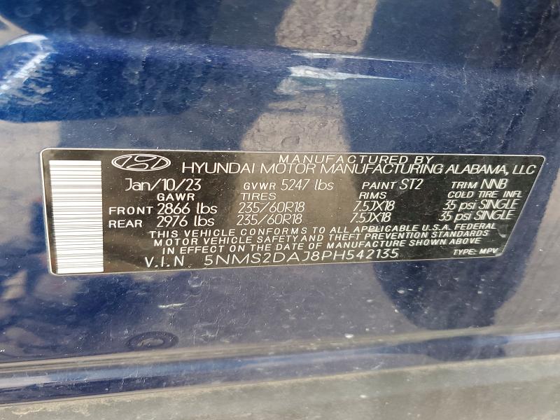 Продаж на аукціоні авто 2023 Hyundai Santa Fe, vin: 5NMS2DAJ8PH542135, номер лоту: 58798186