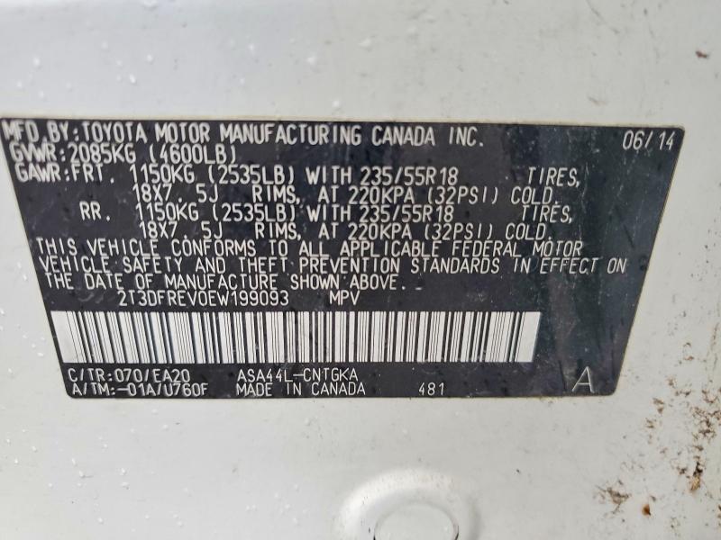 58068706 :رقم المزاد ، 2T3DFREV0EW199093 vin ، 2014 Toyota Rav4 مزاد بيع