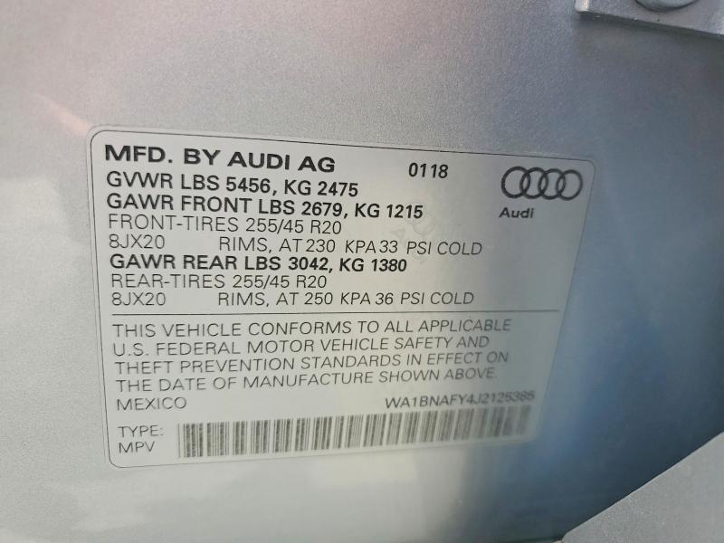 2018 Audi Q5 მანქანა იყიდება აუქციონზე, vin: WA1BNAFY4J2125385, აუქციონის ნომერი: 58819866