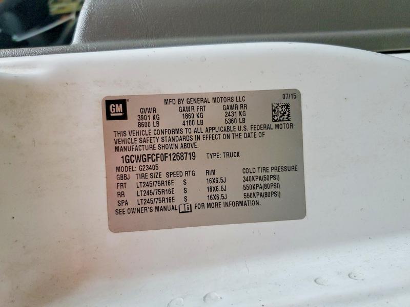 2015 Chevrolet Express 2500 მანქანა იყიდება აუქციონზე, vin: 1GCWGFCF0F1268719, აუქციონის ნომერი: 58039126