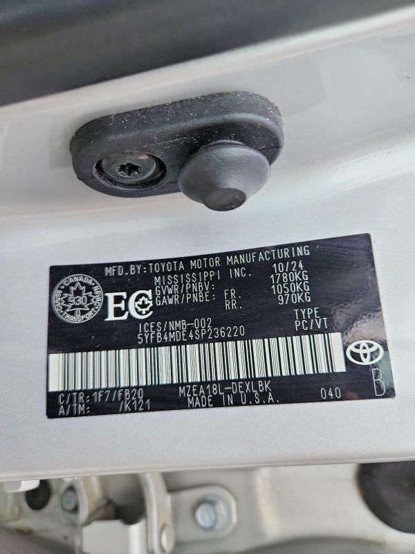 Продаж на аукціоні авто 2025 Toyota Corolla, vin: 5YFB4MDE4SP236220, номер лоту: 58827396