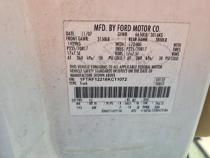 55706956 :رقم المزاد ، 1FTRF12218KC11072 vin ، 2008 Ford F150 مزاد بيع
