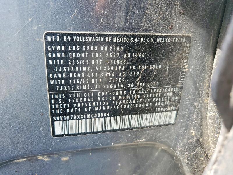 2020 Volkswagen Tiguan მანქანა იყიდება აუქციონზე, vin: 3VV1B7AXXLM038504, აუქციონის ნომერი: 58296216