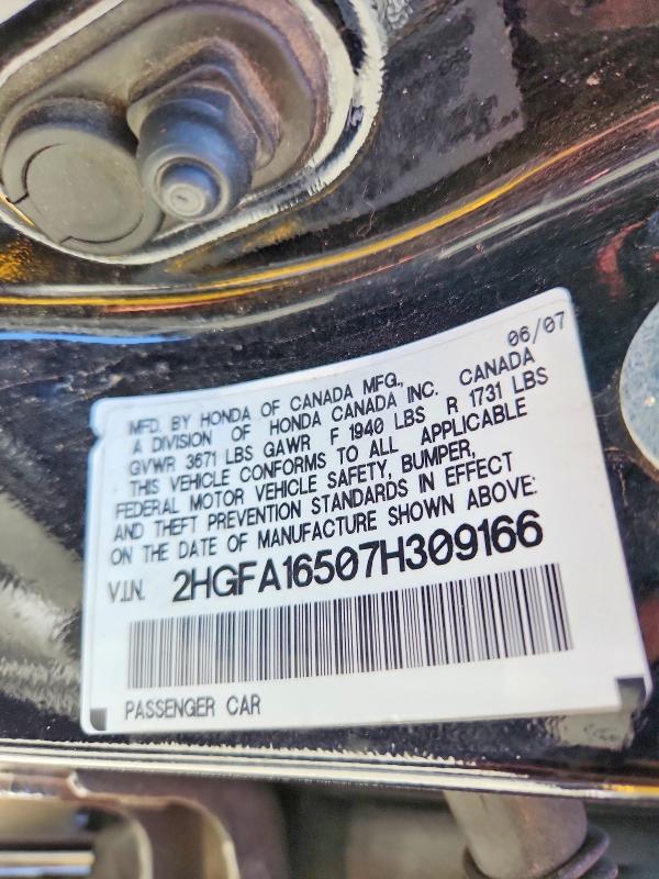Продаж на аукціоні авто 2007 Honda Civic, vin: 2HGFA16507H309166, номер лоту: 59017246