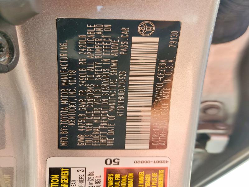 Продажа на аукционе авто 2019 Toyota Camry, vin: 4T1B11HK0KU702926, номер лота: 58699366