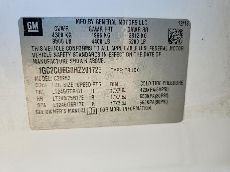 2017 Chevrolet Silverado მანქანა იყიდება აუქციონზე, vin: 1GC2CUEG0HZ201725, აუქციონის ნომერი: 57494796