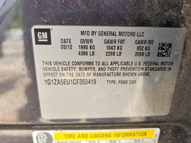 2012 Chevrolet Malibu მანქანა იყიდება აუქციონზე, vin: 1G1ZA5EU1CF353418, აუქციონის ნომერი: 58380226