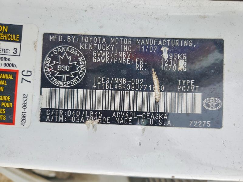 Aukcja sprzedaży 2008 Toyota Camry, vin: 4T1BE46K38U771868, numer aukcji: 59164676