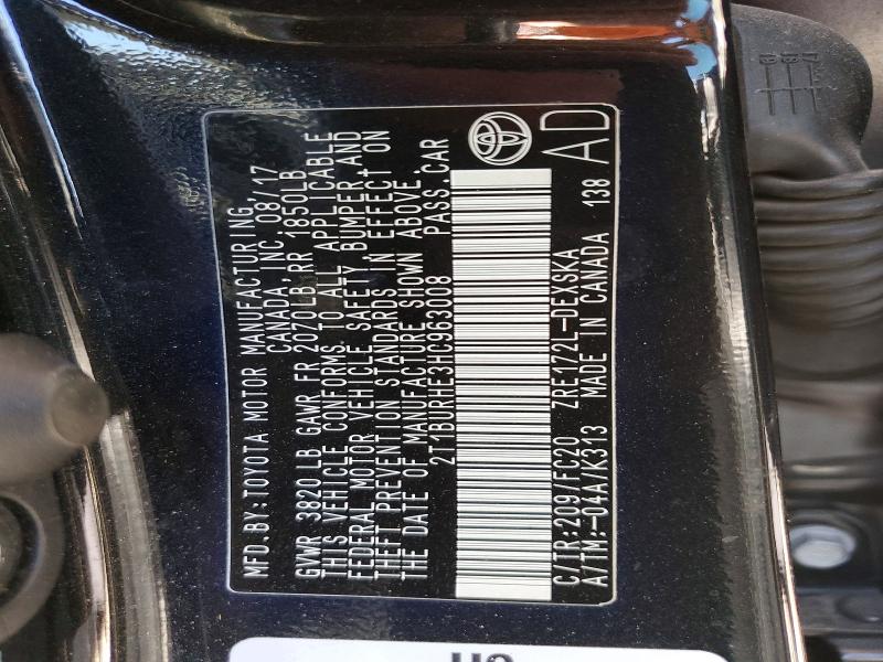 57849736 :رقم المزاد ، 2T1BURHE3HC963008 vin ، 2017 Toyota Corolla مزاد بيع