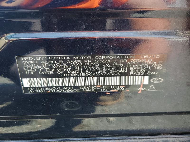 56769256 :رقم المزاد ، JTHBK1EG6A2397863 vin ، 2010 Lexus Es مزاد بيع