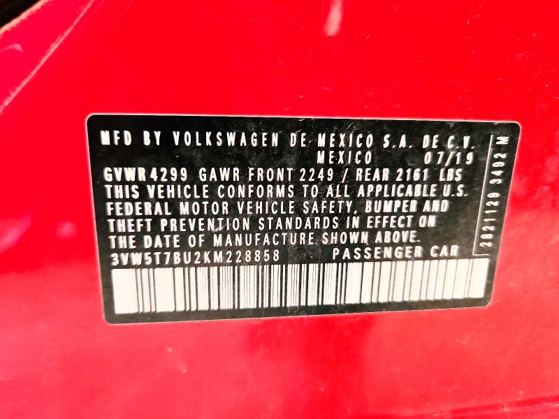 56512596 :رقم المزاد ، 3VW5T7BU2KM228858 vin ، 2019 Volkswagen Jetta مزاد بيع