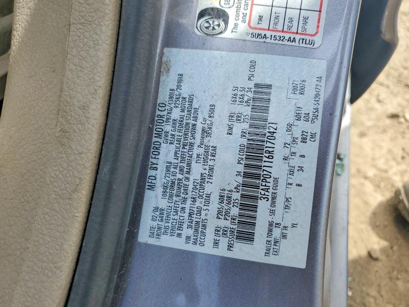 2006 Ford Fusion მანქანა იყიდება აუქციონზე, vin: 3FAFP07116R170421, აუქციონის ნომერი: 55179246