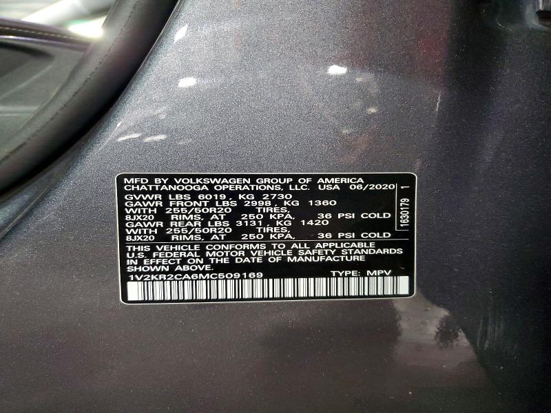 Aukcja sprzedaży 2021 Volkswagen Atlas, vin: 1V2KR2CA6MC509169, numer aukcji: 57273266