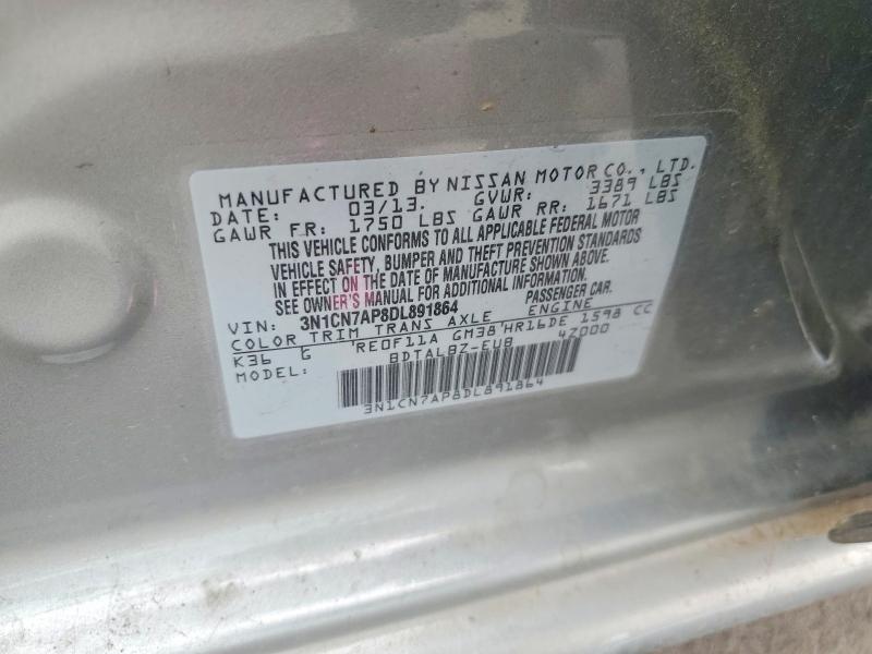 Aukcja sprzedaży 2013 Nissan Versa, vin: 3N1CN7AP8DL891864, numer aukcji: 56717856
