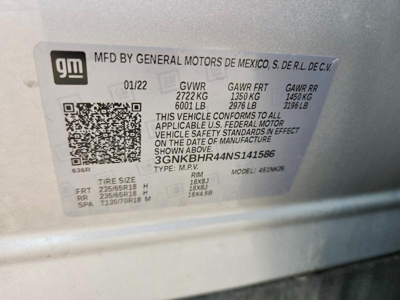 58372396 :رقم المزاد ، 3GNKBHR44NS141586 vin ، 2022 Chevrolet Blazer مزاد بيع