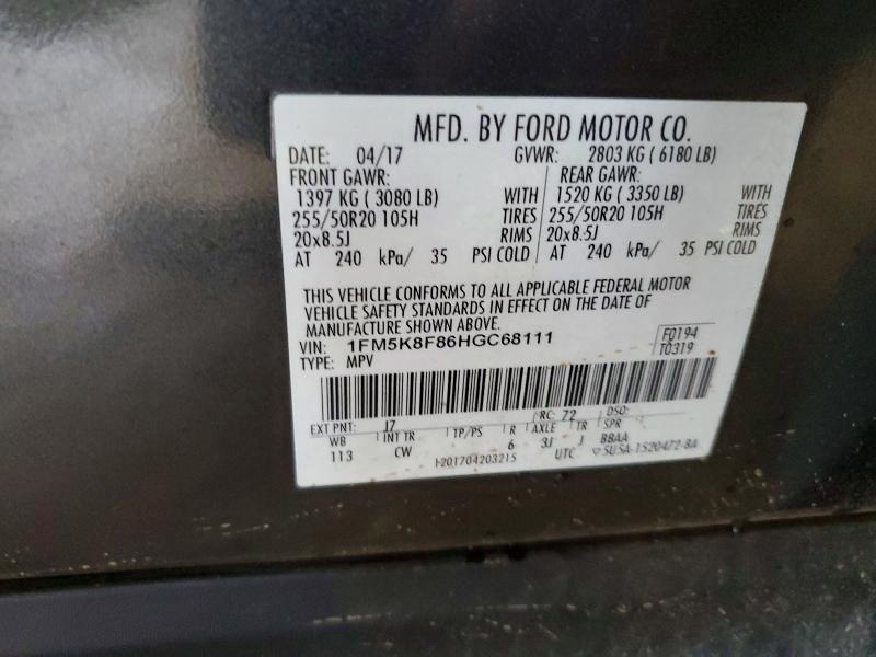 Aukcja sprzedaży 2017 Ford Explorer, vin: 1FM5K8F86HGC68111, numer aukcji: 56135976