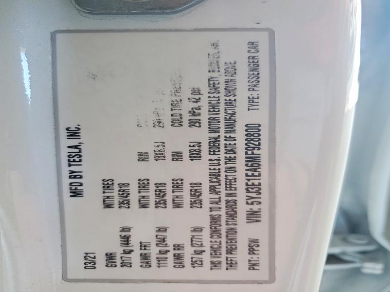 Aukcja sprzedaży 2021 Tesla Model 3, vin: 5YJ3E1EA6MF928800, numer aukcji: 58135066
