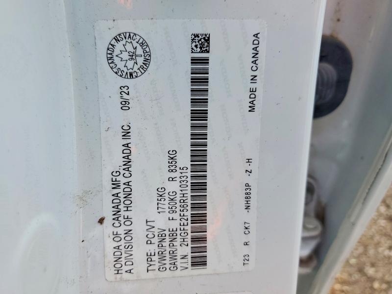 56714566 :رقم المزاد ، 2HGFE2F56RH103315 vin ، 2024 Honda Civic مزاد بيع