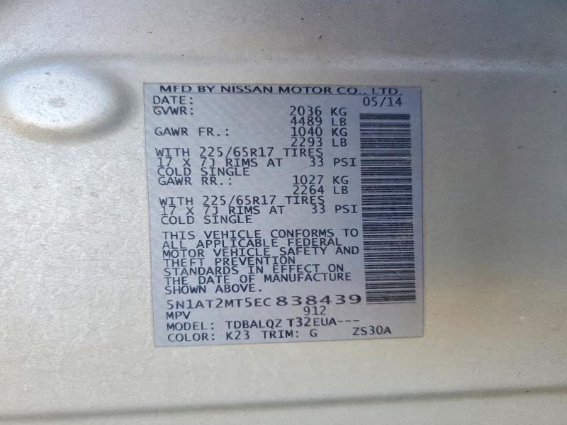 Aukcja sprzedaży 2014 Nissan Rogue, vin: 5N1AT2MT5EC838439, numer aukcji: 57243316