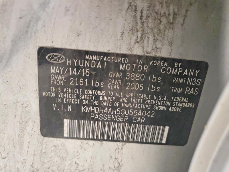 Aukcja sprzedaży 2016 Hyundai Elantra, vin: KMHDH4AH5GU554042, numer aukcji: 58397176