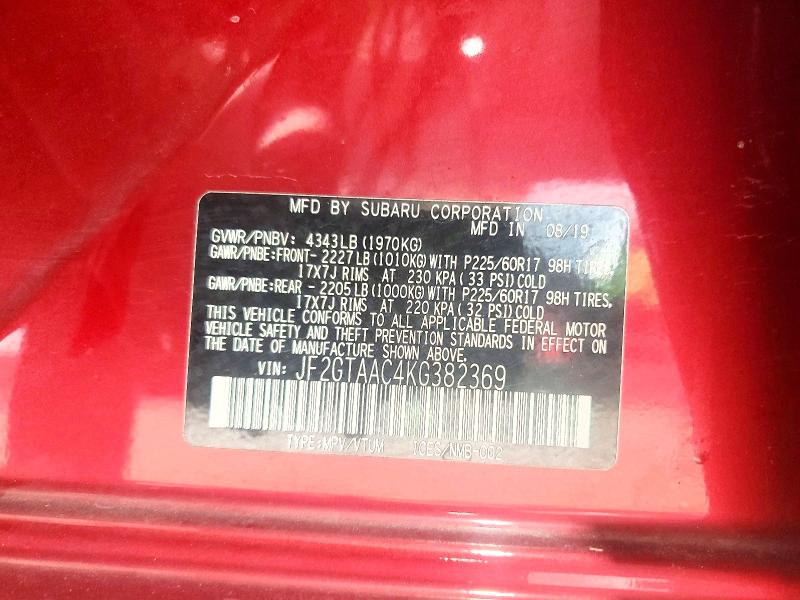 Продаж на аукціоні авто 2019 Subaru Crosstrek, vin: JF2GTAAC4KG382369, номер лоту: 58709716