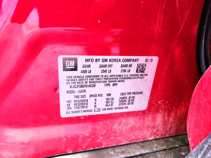 56595686 :رقم المزاد ، KL4CJFSB6FB146339 vin ، 2015 Buick Encore مزاد بيع