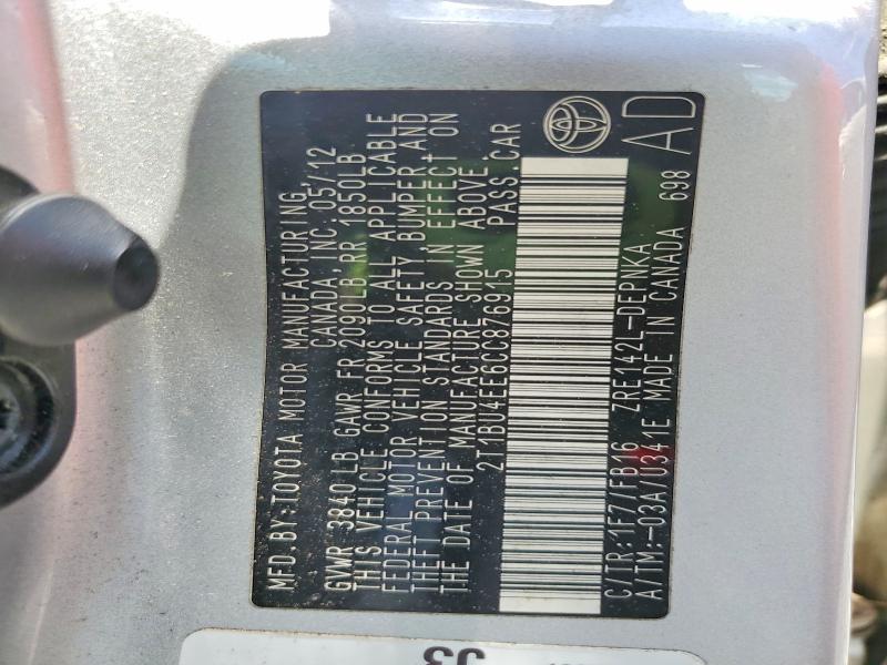 56369816 :رقم المزاد ، 2T1BU4EE6CC876915 vin ، 2012 Toyota Corolla مزاد بيع