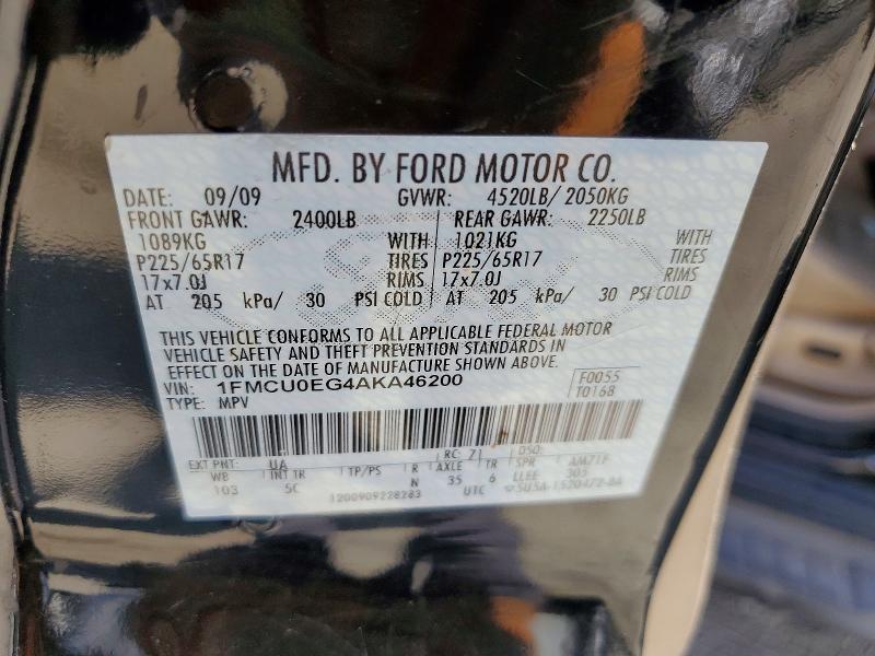 56102976 :رقم المزاد ، 1FMCU0EG4AKA46200 vin ، 2010 Ford Escape مزاد بيع