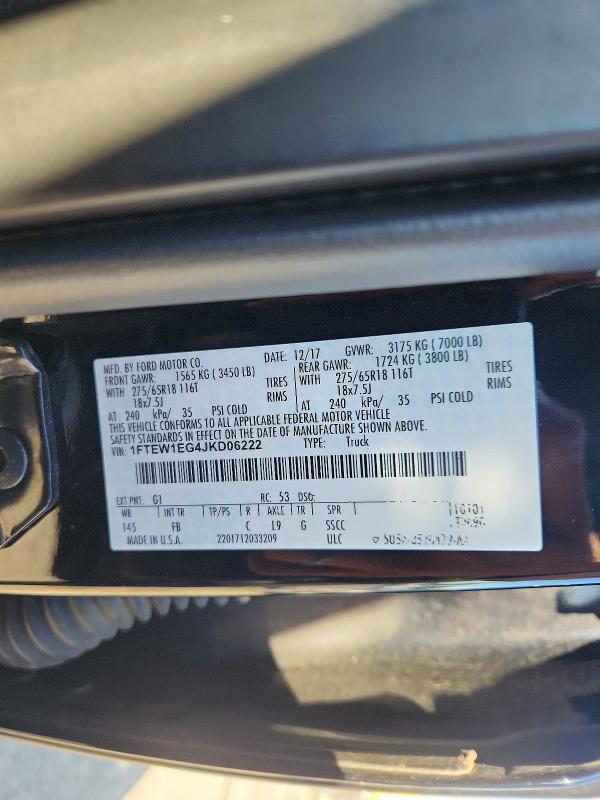57555906 :رقم المزاد ، 1FTEW1EG4JKD06222 vin ، 2018 Ford F150 مزاد بيع