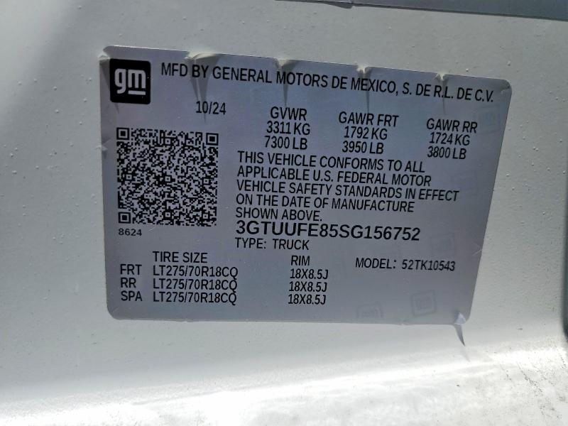Aukcja sprzedaży 2025 Gmc Sierra, vin: 3GTUUFE85SG156752, numer aukcji: 56171736
