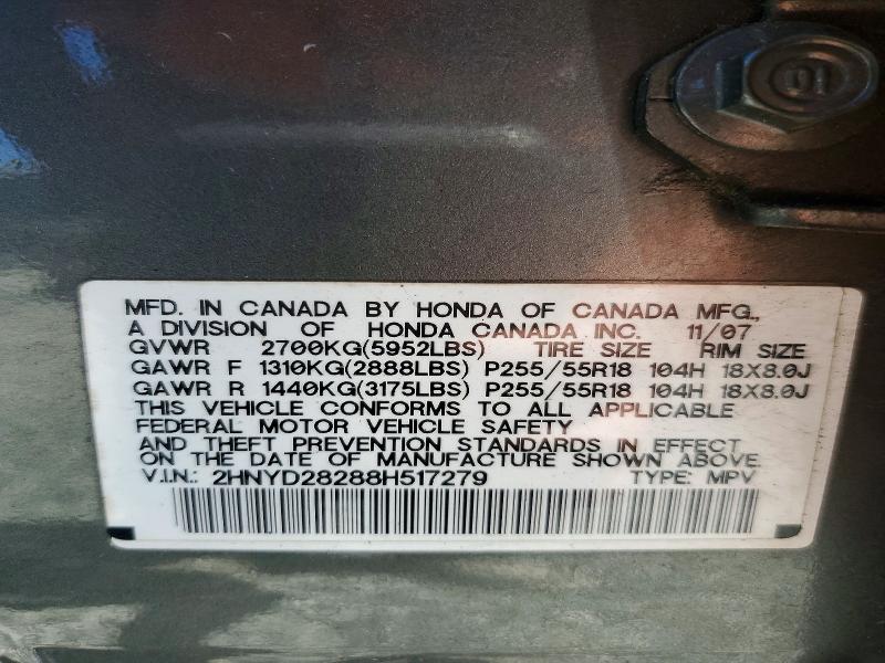 2008 Acura Mdx მანქანა იყიდება აუქციონზე, vin: 2HNYD28288H517279, აუქციონის ნომერი: 58267086