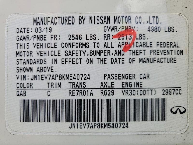 Продаж на аукціоні авто 2019 Infiniti Q50, vin: JN1EV7AP8KM540724, номер лоту: 57578046
