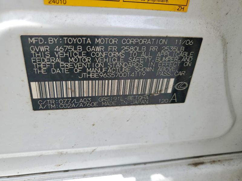 Aukcja sprzedaży 2007 Lexus Gs, vin: JTHBE96S570014119, numer aukcji: 56771146
