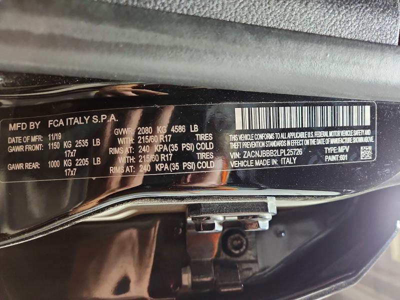 Продаж на аукціоні авто 2020 Jeep Renegade, vin: ZACNJBBB2LPL25726, номер лоту: 58140376