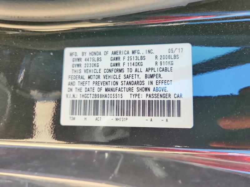 Продажа на аукционе авто 2017 Honda Accord, vin: 1HGCT2B98HA005515, номер лота: 55568796