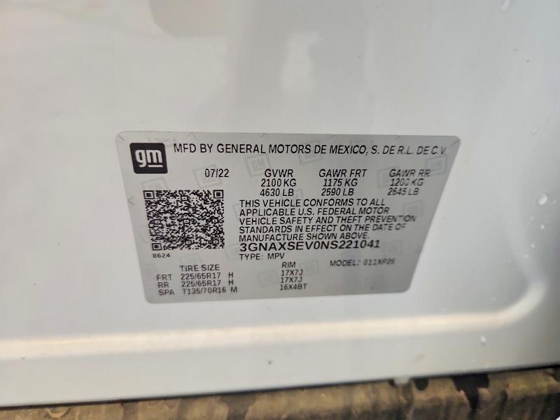 Продаж на аукціоні авто 2022 Chevrolet Equinox, vin: 3GNAXSEV0NS221041, номер лоту: 57631556