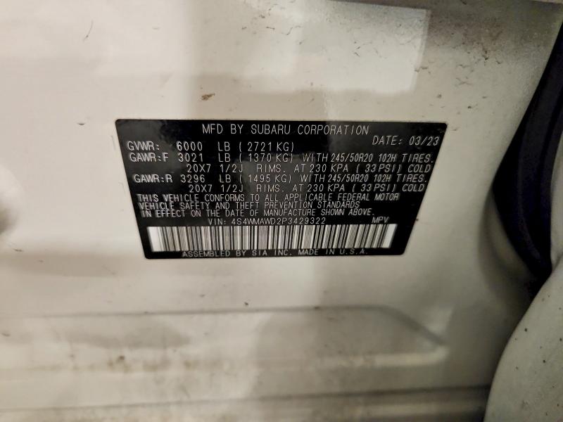 2023 Subaru Ascent მანქანა იყიდება აუქციონზე, vin: 4S4WMAWD2P3429322, აუქციონის ნომერი: 54680036
