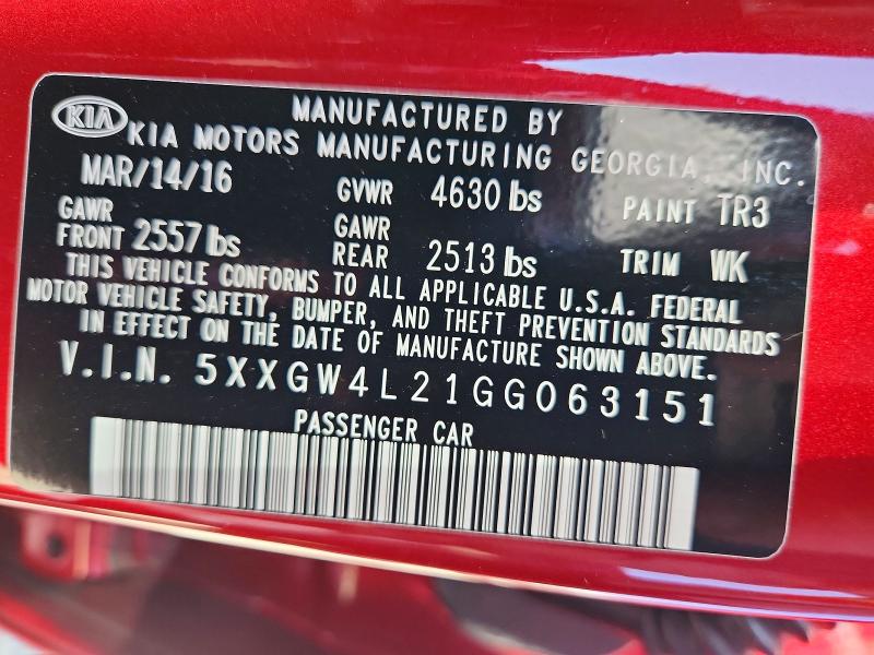 Продаж на аукціоні авто 2016 Kia Optima, vin: 5XXGW4L21GG063151, номер лоту: 85624985