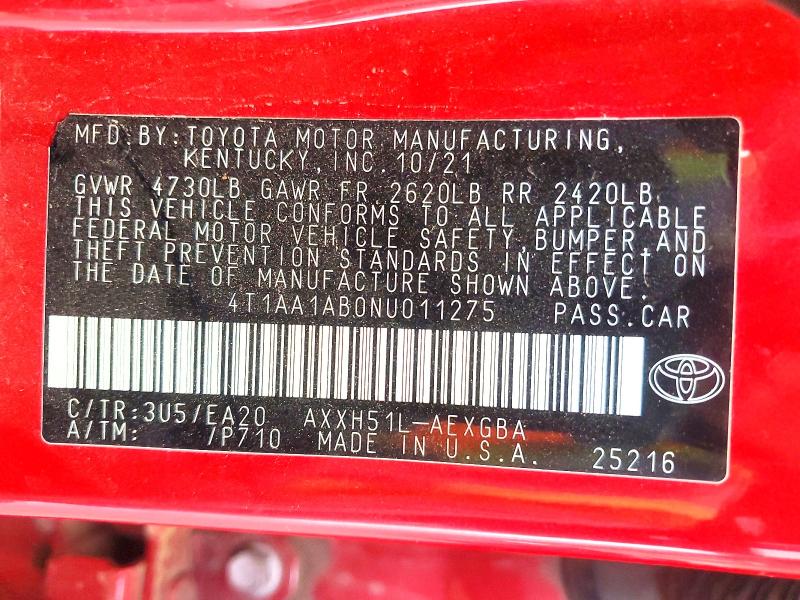 Aukcja sprzedaży 2022 Toyota Avalon, vin: 4T1AA1AB0NU011275, numer aukcji: 58778996