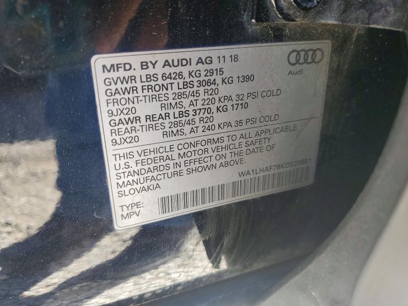 Aukcja sprzedaży 2019 Audi Q7, vin: WA1LHAF76KD020551, numer aukcji: 55970216
