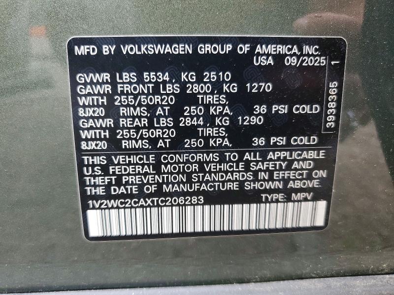 57620346 :رقم المزاد ، 1V2WC2CAXTC206283 vin ، 2026 Volkswagen Atlas Cross Sport مزاد بيع