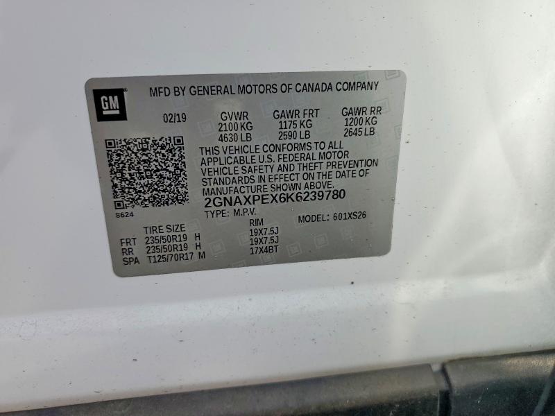 Aukcja sprzedaży 2019 Chevrolet Equinox, vin: 2GNAXPEX6K6239780, numer aukcji: 57468036