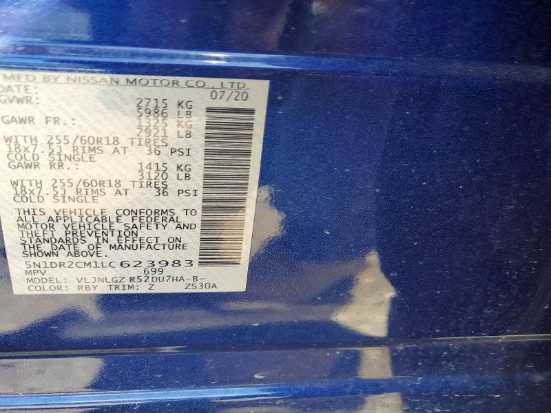 57434856 :رقم المزاد ، 5N1DR2CM1LC623983 vin ، 2020 Nissan Pathfinder مزاد بيع